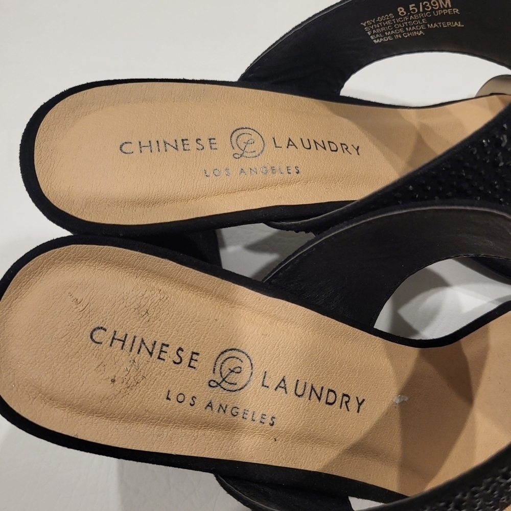 Chinese Laundry womens black bejeweled slip on block heel sandals size 8.5 - Picture 5 of 10